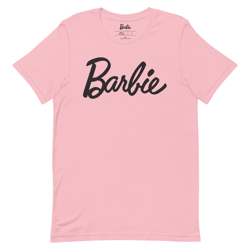 Persuasión Consentimiento Frustración Barbie Script Logo Unisex Pink T-Shirt – Mattel Creations