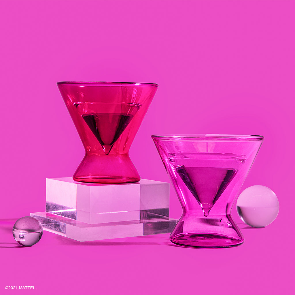 Dragon Glassware x Barbie Martini Glasses, Pink and Magenta Crystal Glass, As Seen in The Movie, Barbie, Large Cosmopolitan and Cocktail Barware, 8