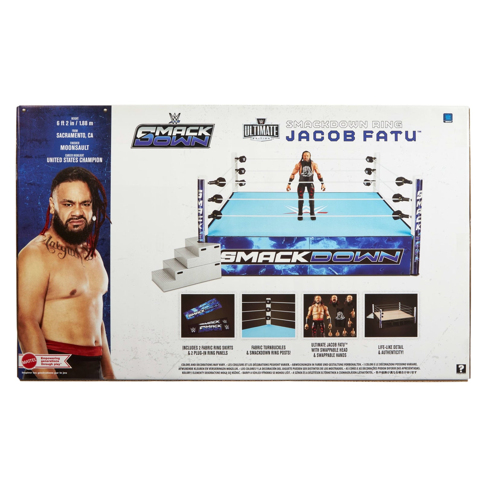 WWE Smack Down Wrestling Ring and WWE Ultimate Edition Jacob Fatu Figure