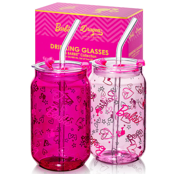 Dragon Glassware Barbie x Onderzetters, roze kristalglas onderzetters voor drankjes, barware voor salontafel, diamanten onderzetter set met houder, set van 4