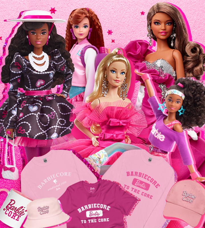 Barbiecore set. Pink trendy set, pink doll aesthetic accessories