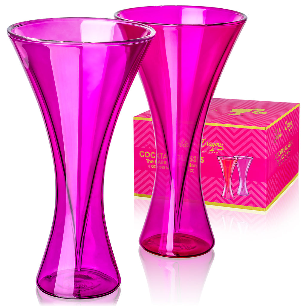 Barbie x Dragon Glassware Martini Glasses, Pink and Magenta Crystal Glass,  As Seen in Barbie The Movie, Large Cosmopolitan and Cocktail Barware, 8 oz