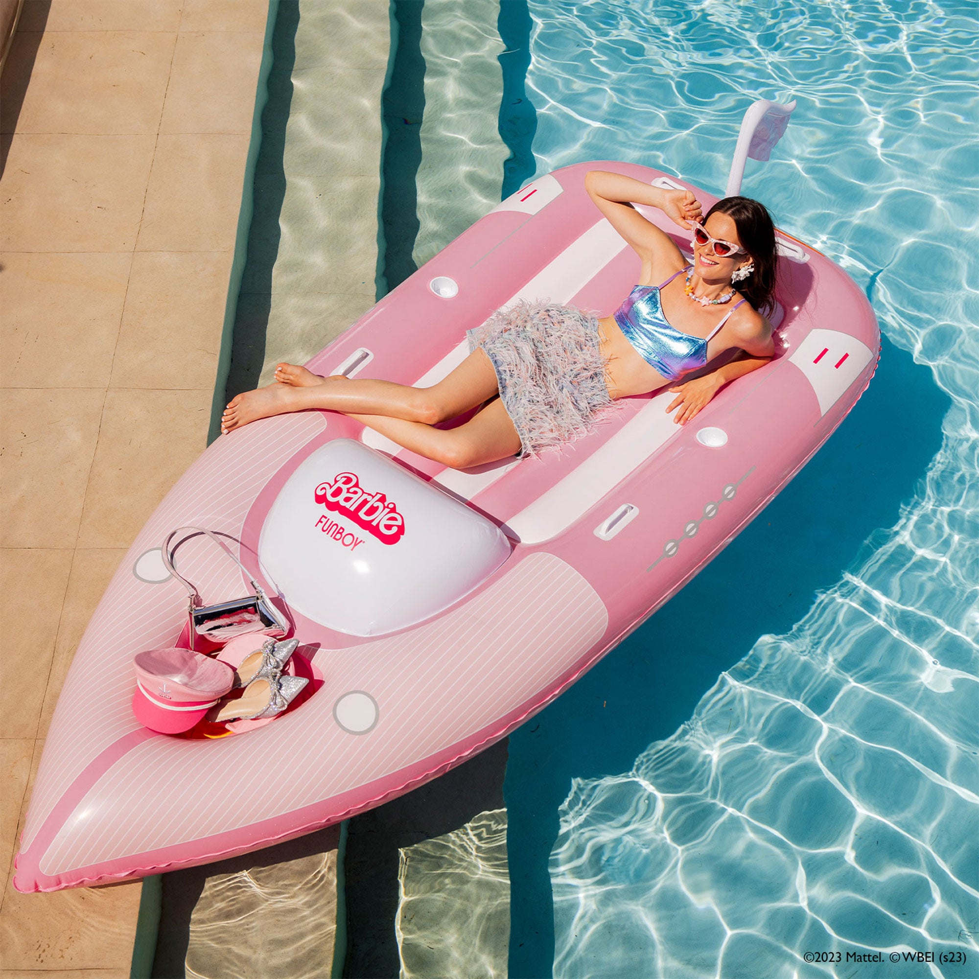 Barbie The Movie X FUNBOY Speed Boat Pool Float Mattel Creations barbie-the-movie-x-funboy-speed-boat-pool-float-mattel-creations