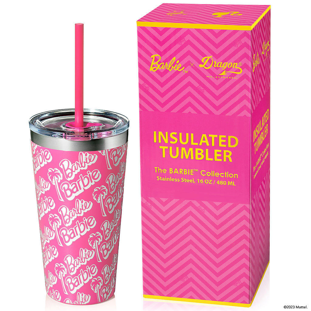 Barbie, Dining, Barbie Matte Studded Ombre Pink And Blue Tumbler With Straw  Topper In Box