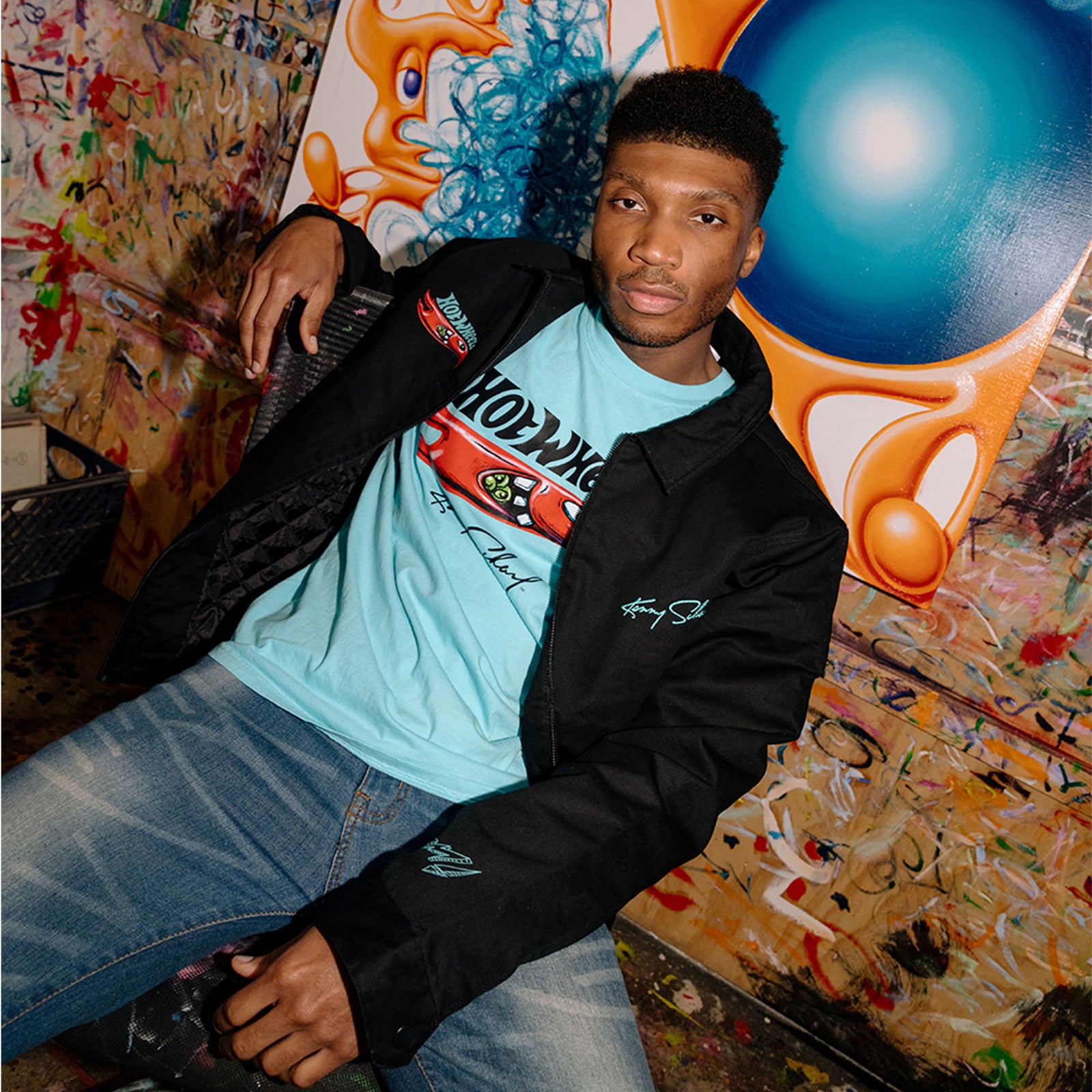 Hot Wheels x Kenny Scharf Black Embroidered Zip Front Jacket