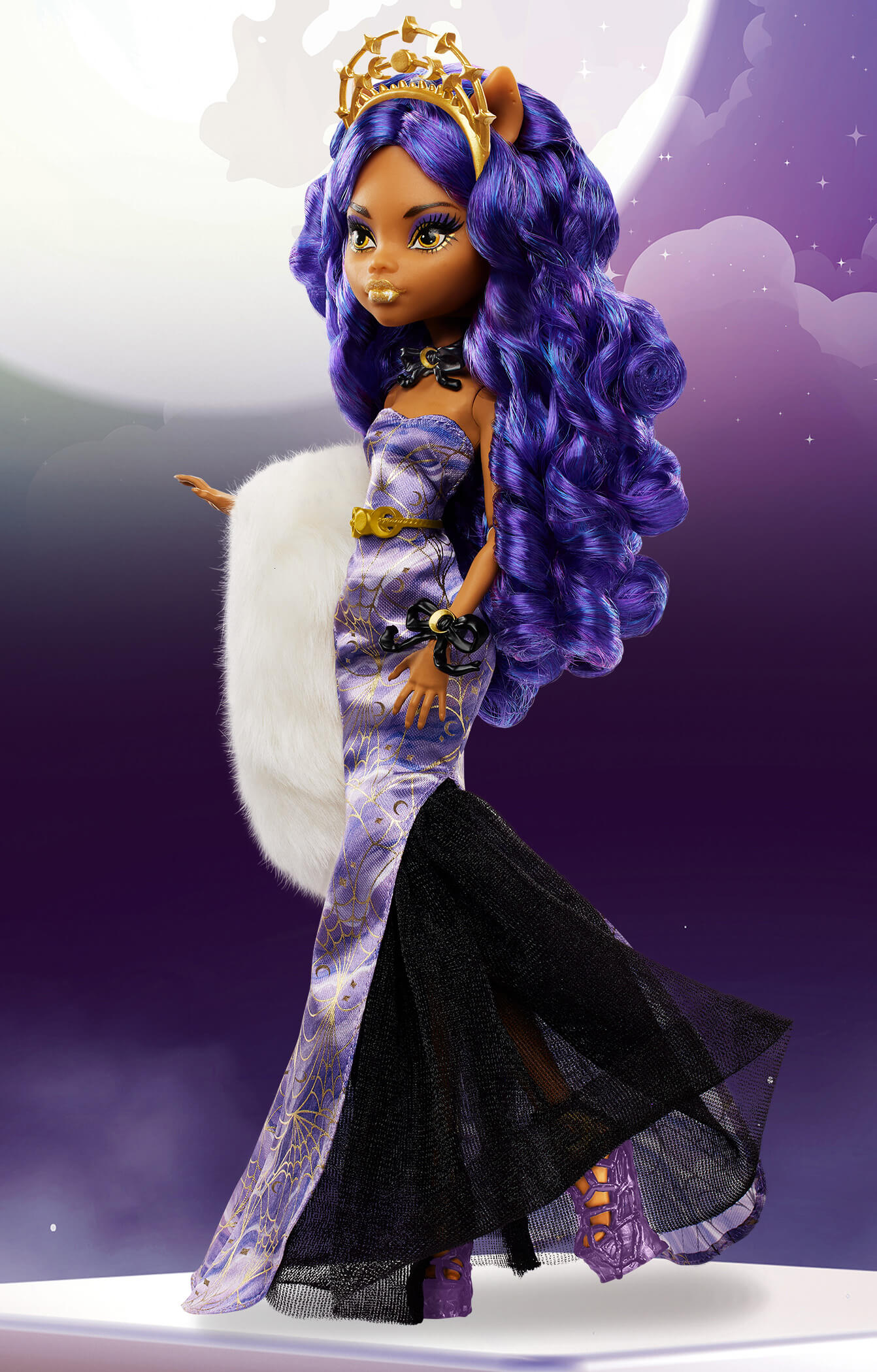 Monster High Doll, Clawdeen Wolf Howliday Collector Edition, Purple Hair  and Floor-Length Gown with Furry Boa