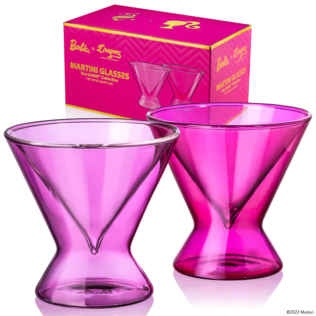 Two x Striped Martini Glasses - Pink + Amber