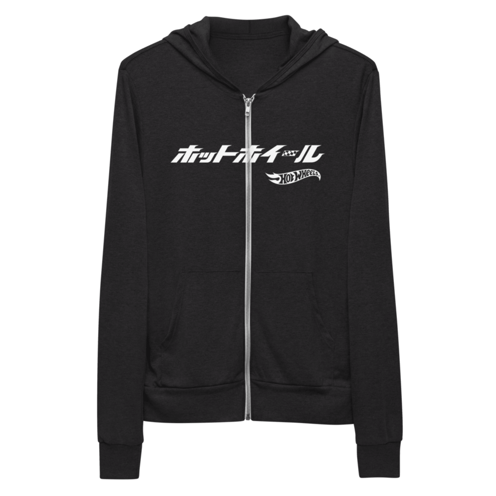 Hot Wheels Japanese Logo Unisex Zip Charcoal Black Hoodie