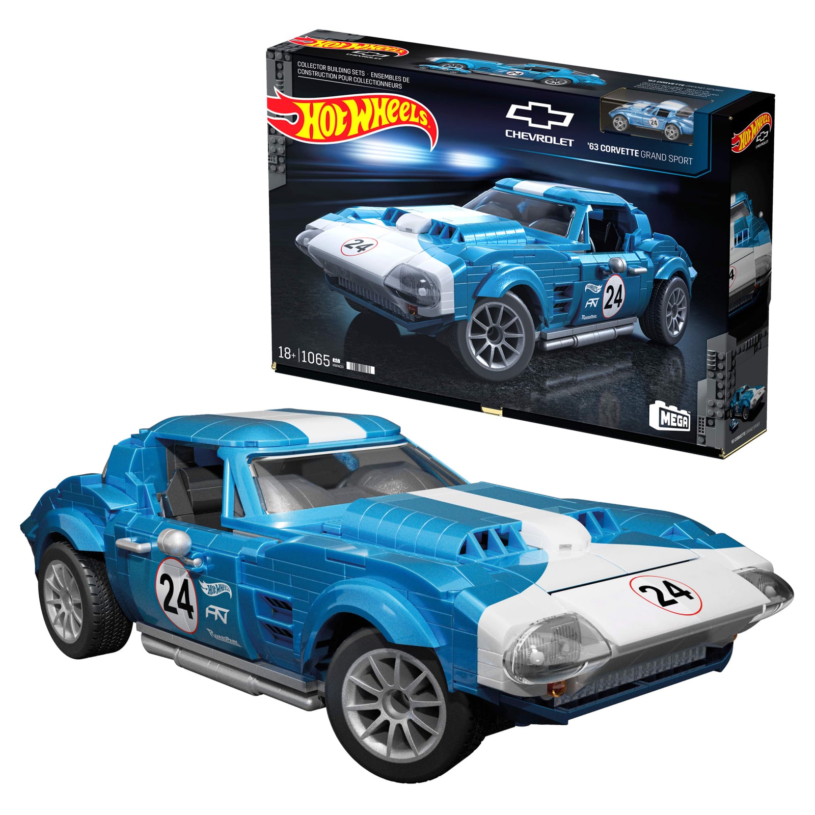 ミニカー Hot Wheels Corvette Grand Sport 1/18 MEGA Hot Wheels '63 Corvette Grand Sport Race Car Building Kit