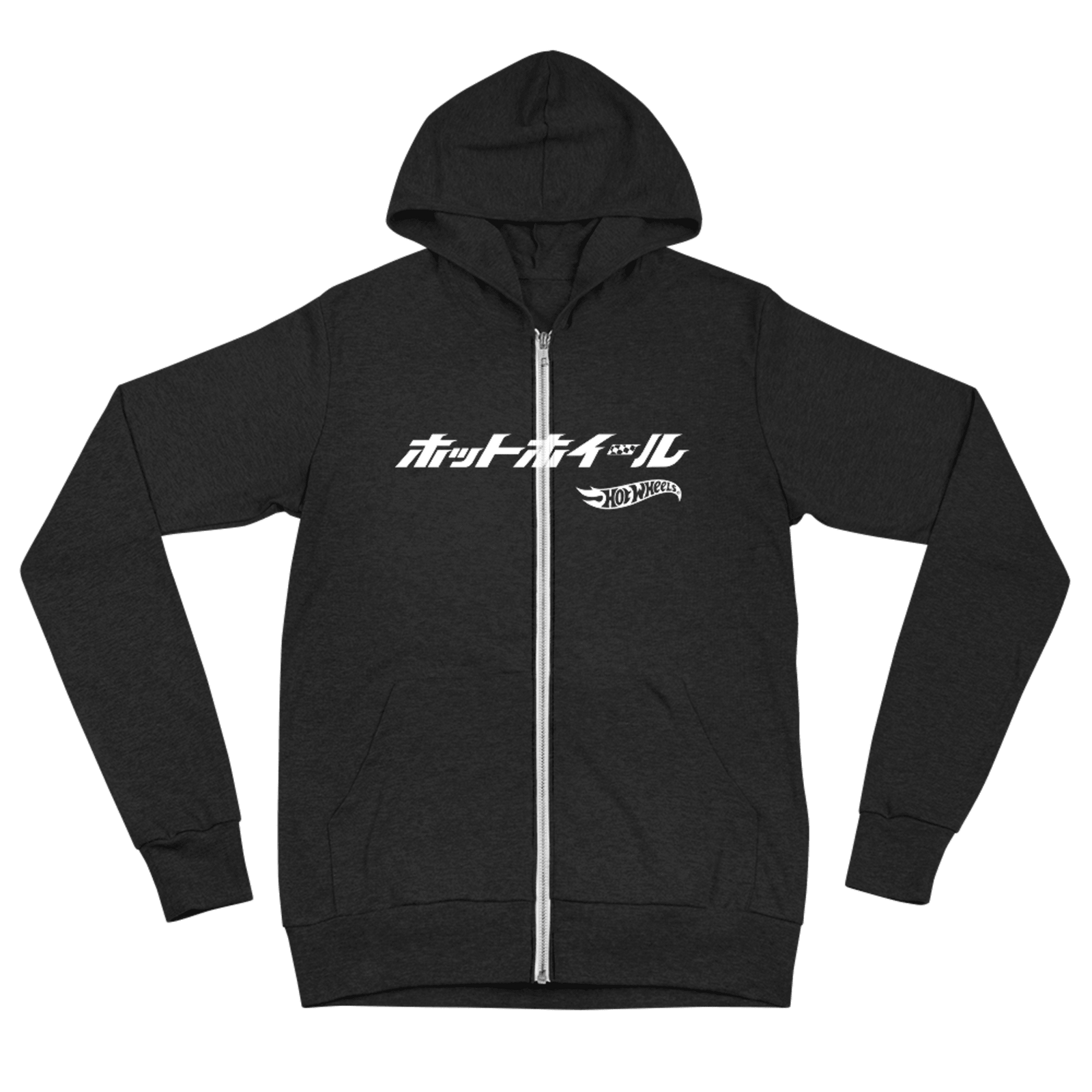 Hot Wheels Japanese Logo Unisex Zip Charcoal Black Hoodie