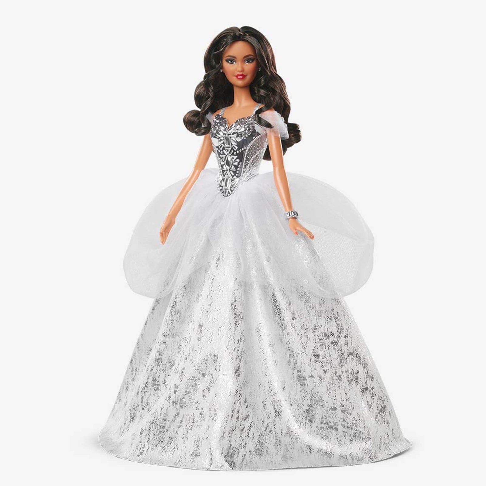 2021 Holiday Barbie Doll, Brunette Curly Hair