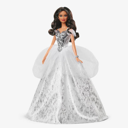 2021 Holiday Barbie Doll, Brunette Curly Hair