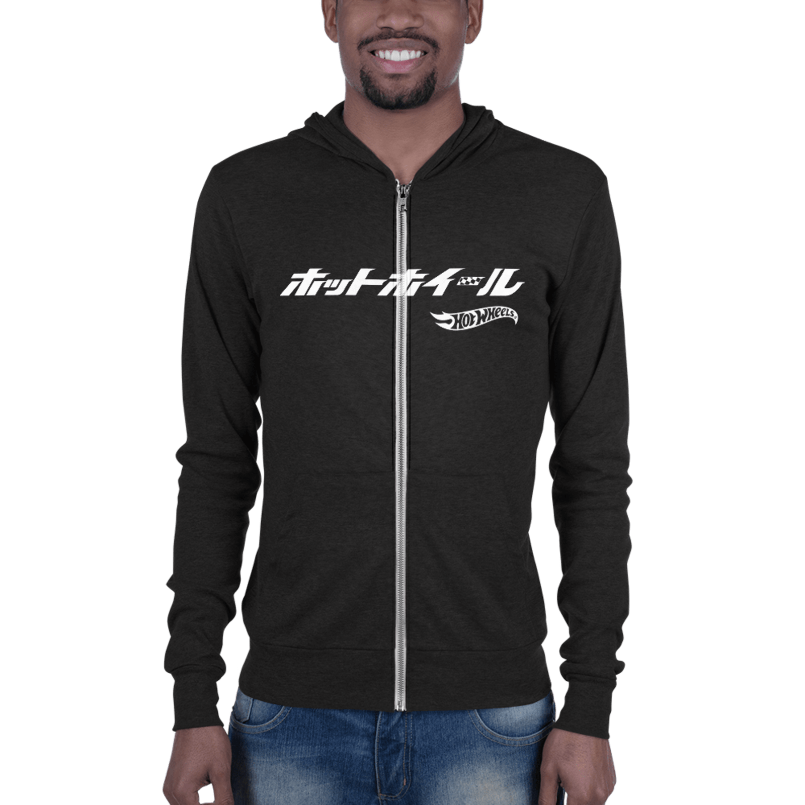 Hot Wheels Japanese Logo Unisex Zip Charcoal Black Hoodie