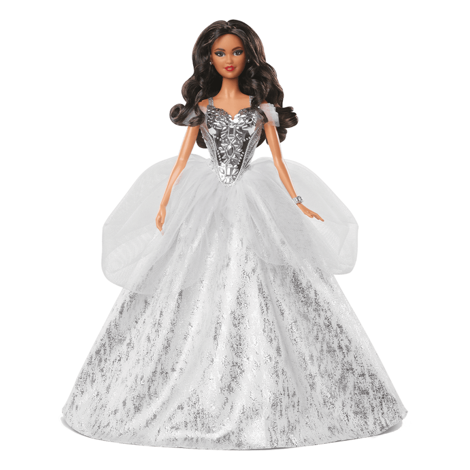 2021 Holiday Barbie Doll, Brunette Curly Hair