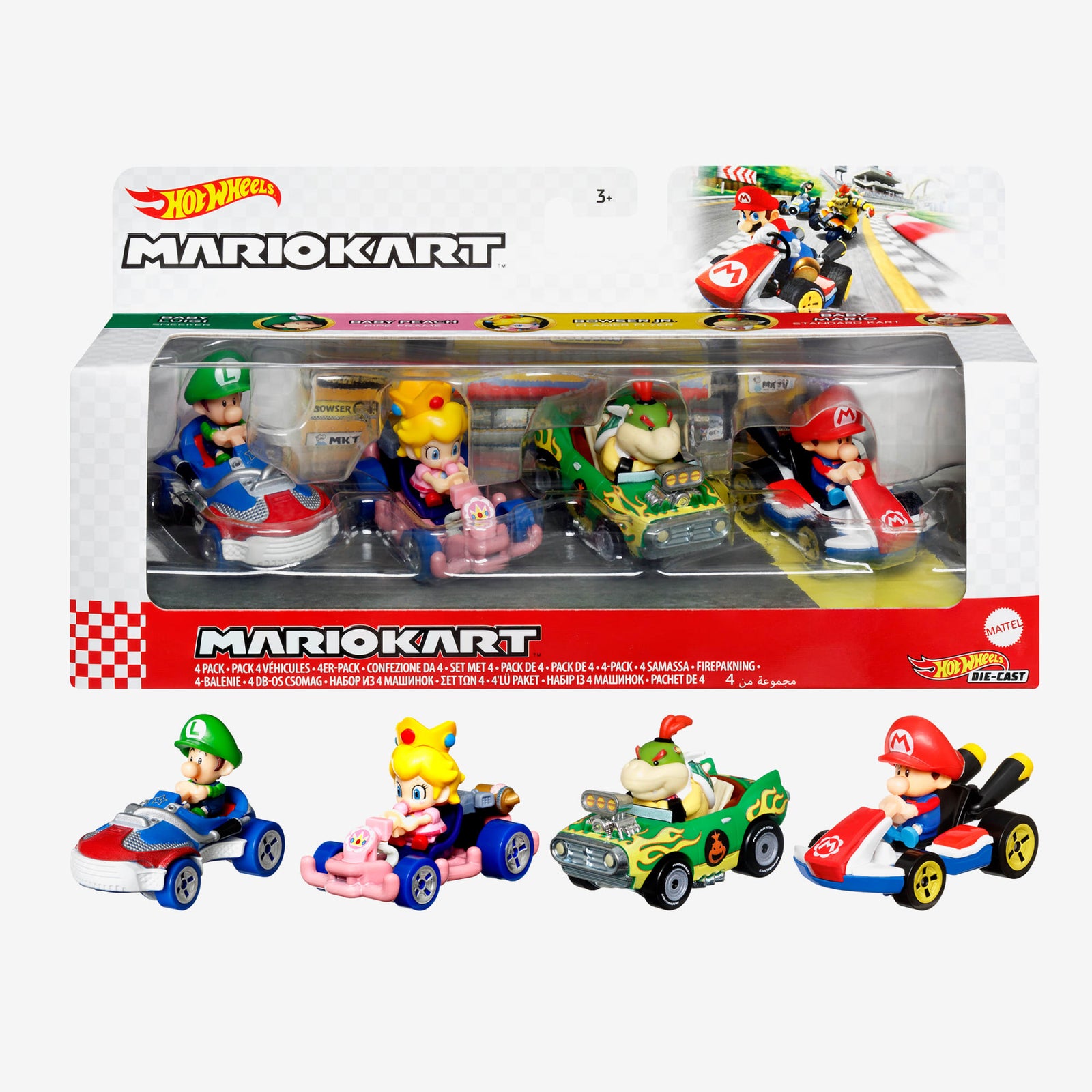 HOT WHEELS MARIOKART, 4 Pack with 1 Exclusive Kart