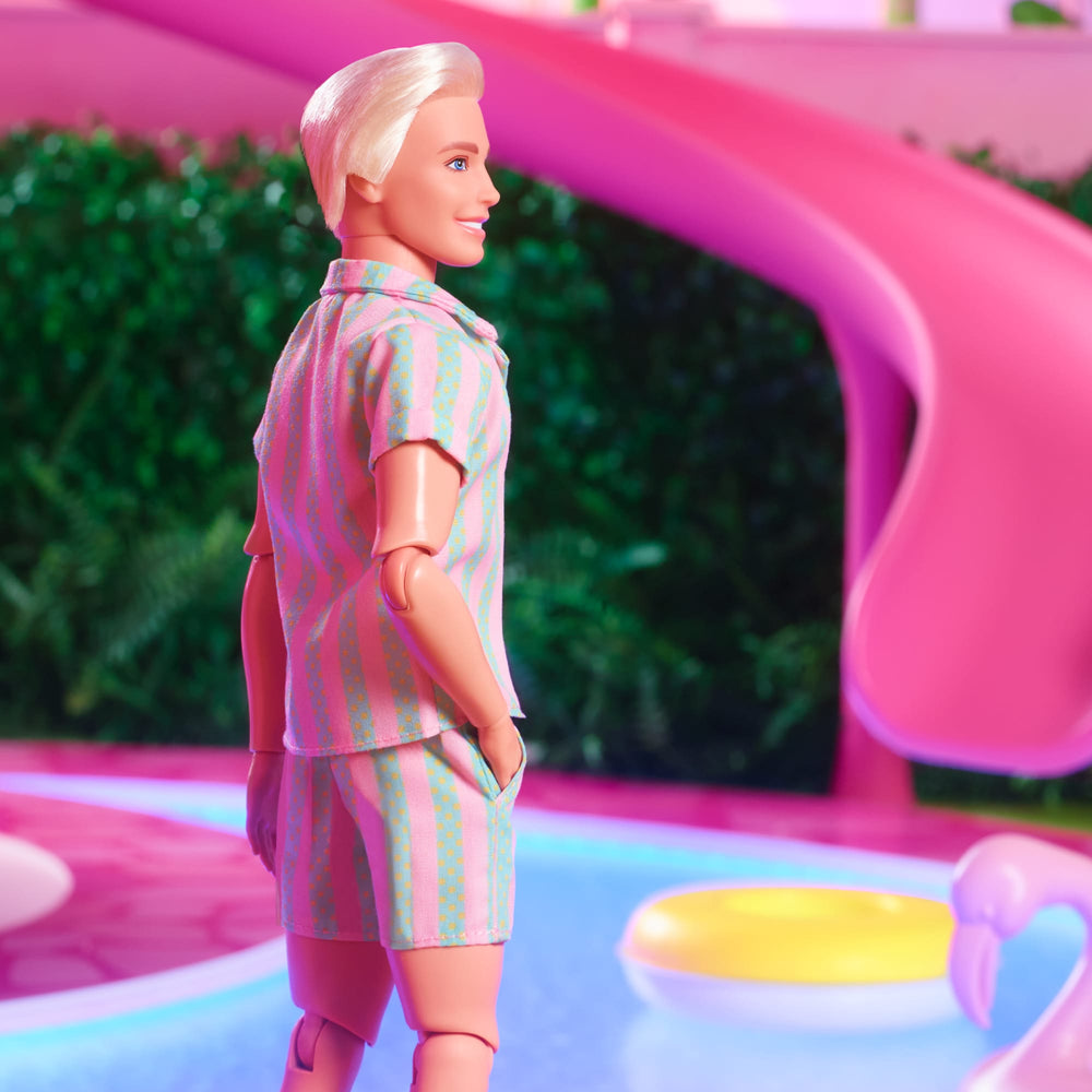 Barbie The Movie Ken Doll Wearing Pastel Striped Beach Matching Set