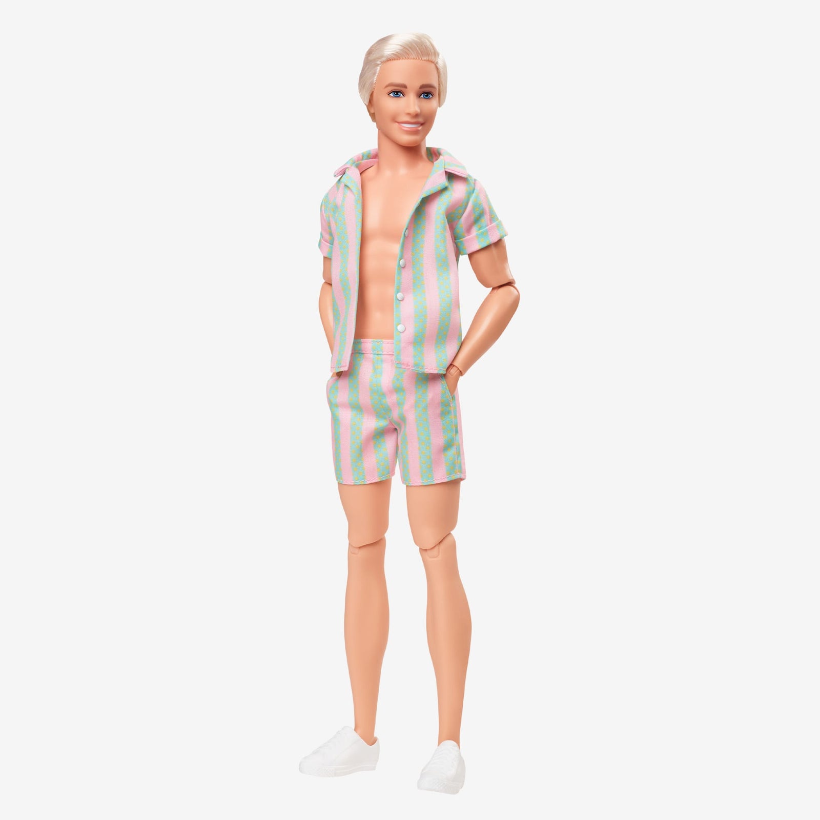 Ken Doll Wearing Pastel Striped Beach Matching Set – Barbie The Movie