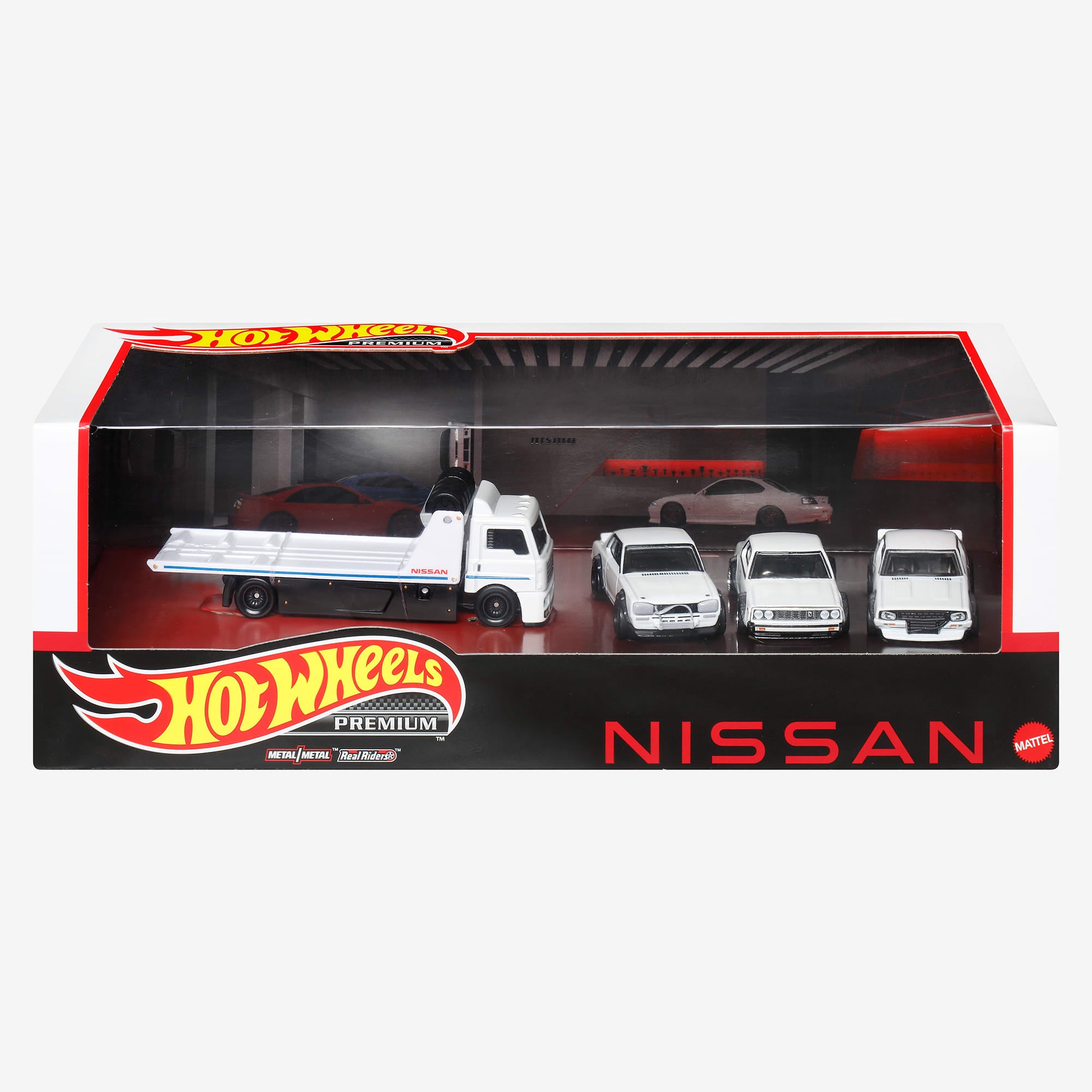 Hot Wheels Premium Collector Set, 3 Nissan Skyline Cars & 1 Transporter