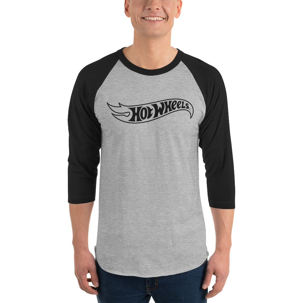 Hot Wheels Outline Logo 3/4 Sleeve Grey and Black Raglan Shirt