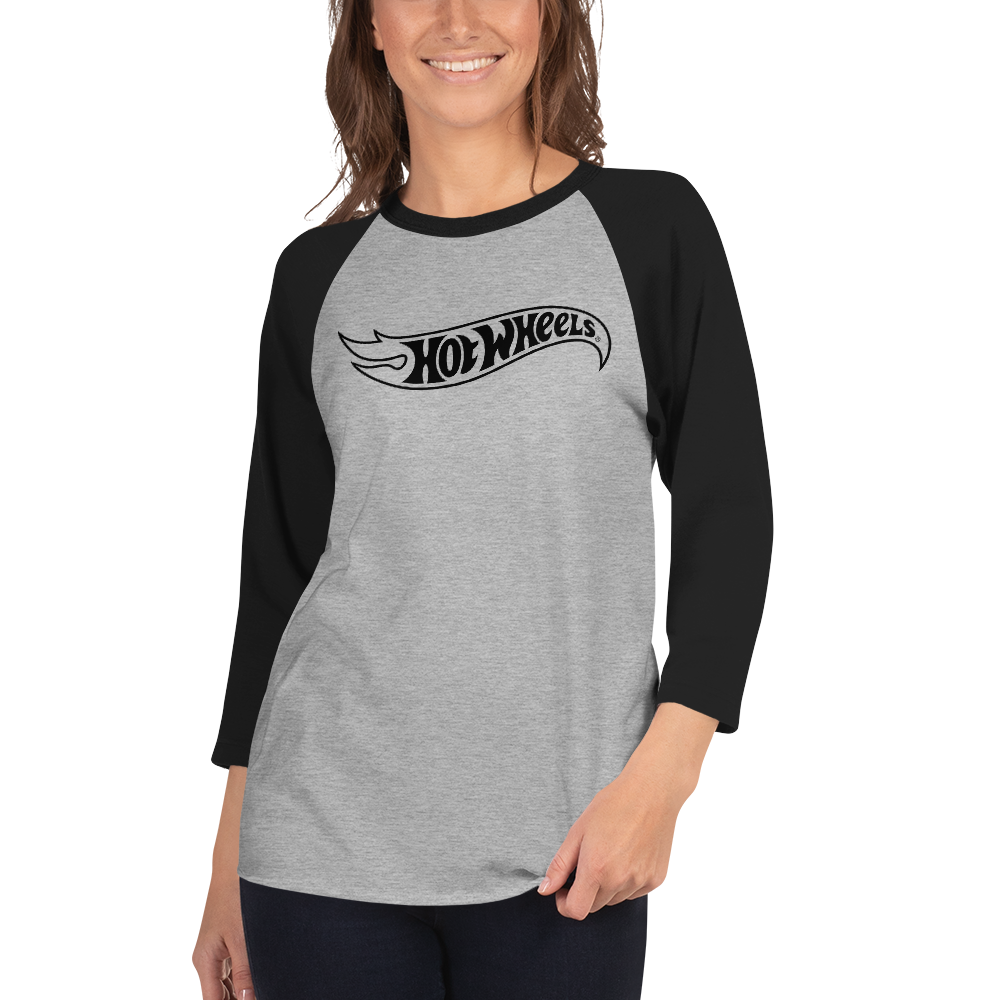 Hot Wheels Outline Logo 3/4 Sleeve Grey and Black Raglan Shirt