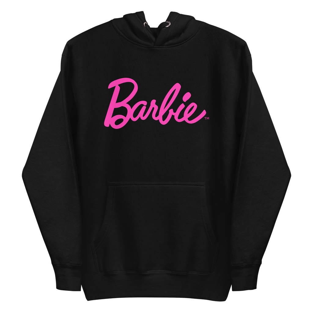 Barbie Script Logo Unisex Crew Black Hoodie – Mattel Creations