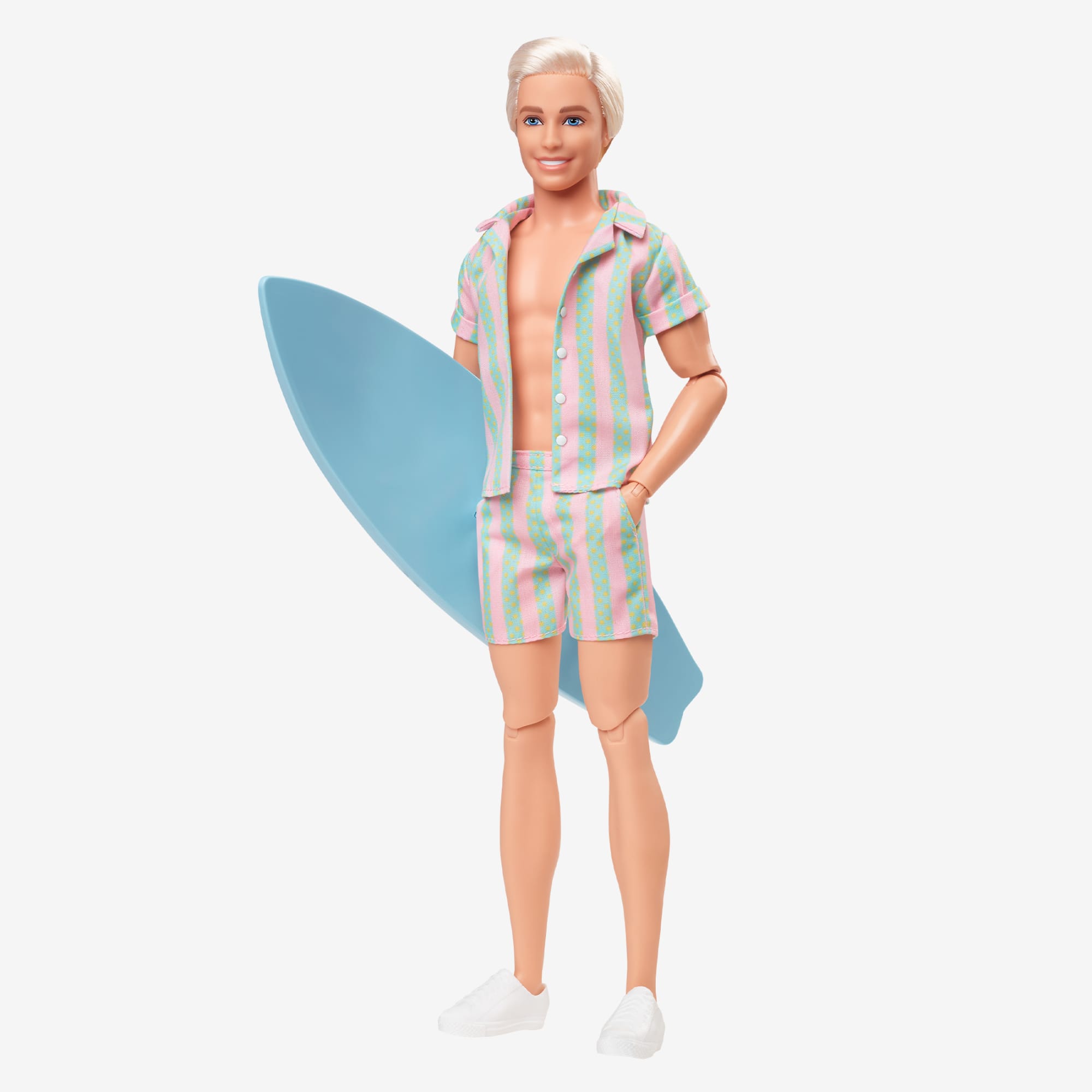 Mattel Barbie Ken Wearing Striped Beach Set with Surfboard 