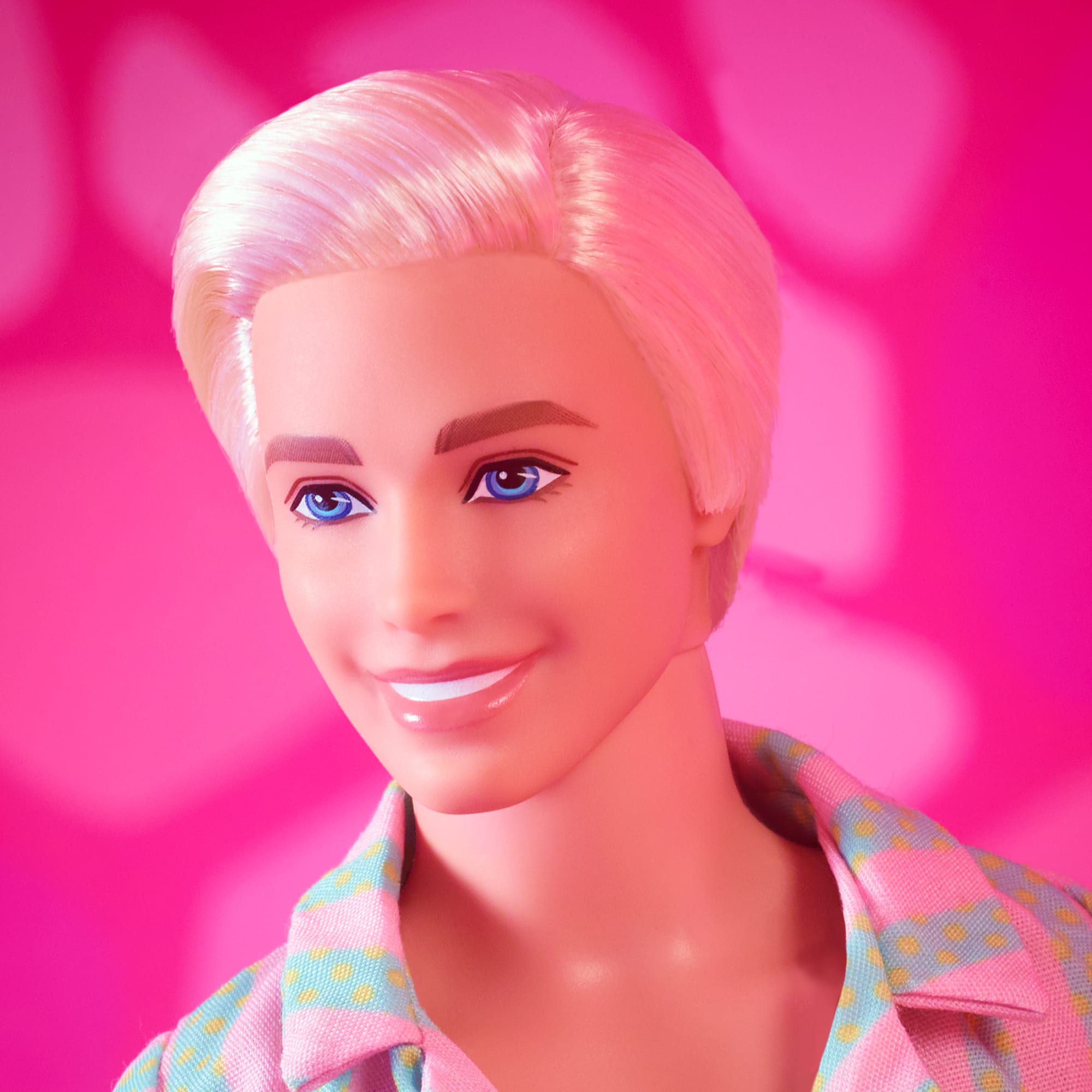 Barbie the Movie Ken Doll Wearing Pastel Pink and Green Striped Beach  Matching Set with Surfboard and White Sneakers